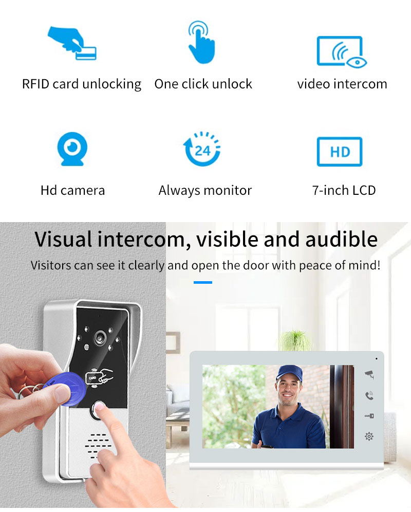 7 Inch Video Intercom Kit Doorphone Wired Camera Doorbell 700TVL RFID ...