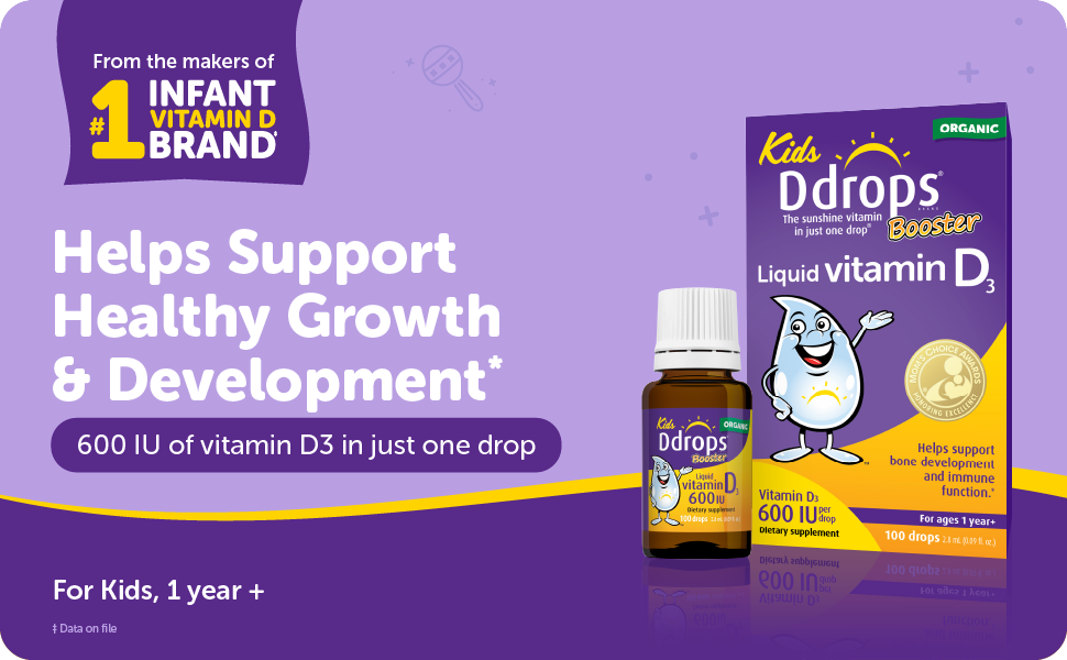 Ddrops Kids Booster 600 IU Daily Liquid Vitamin D3 Supplement (100 ...
