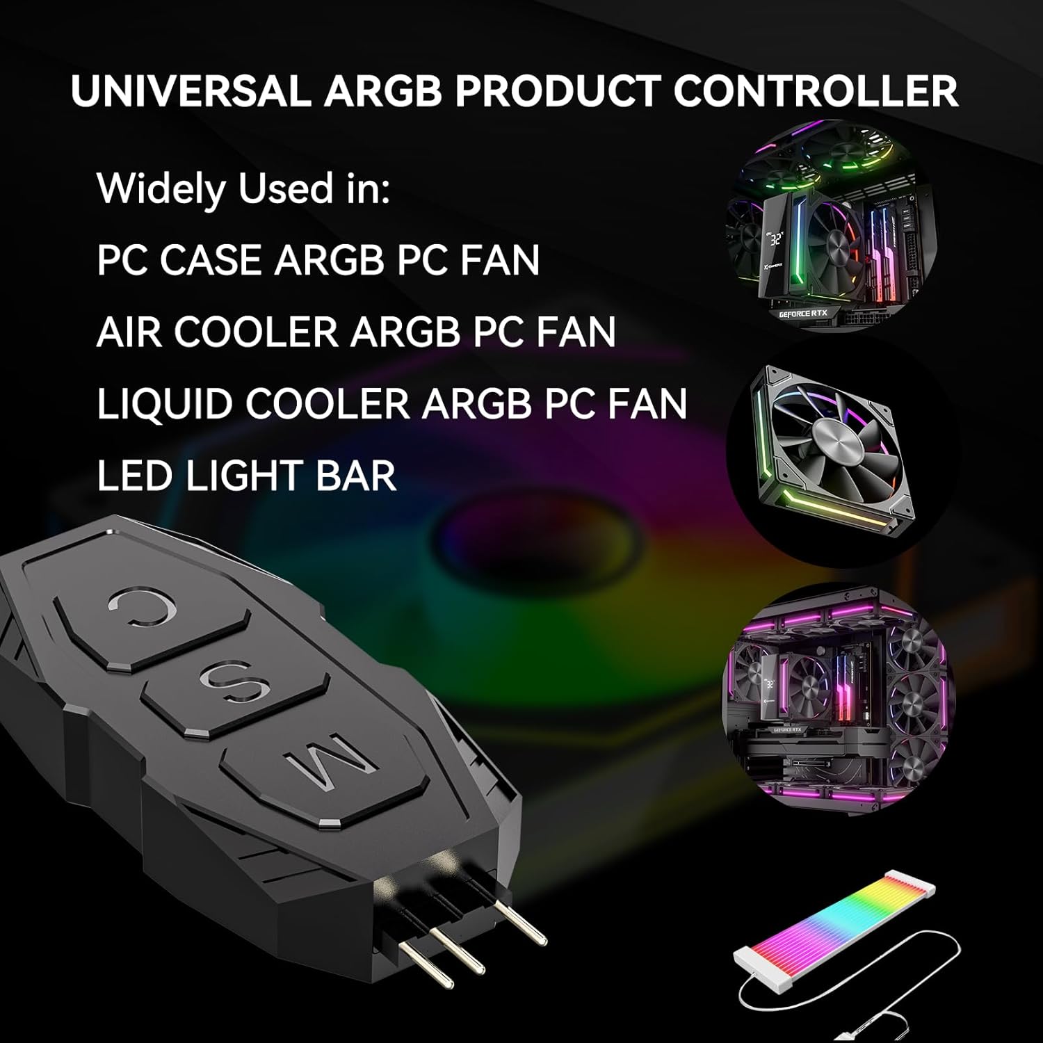 Gaming Mini ARGB PC Fan Controller Kit 3Pin 14Key SATA Power Supply 5th ...