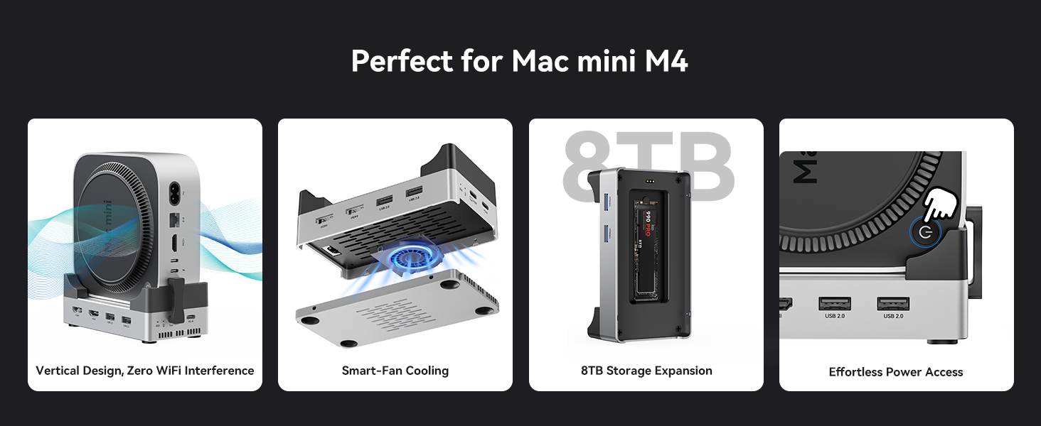 ACASIS Mac Mini M4 Dock & Stand 40Gpbs 8-IN-1 Docking Station USB-C Hub ...