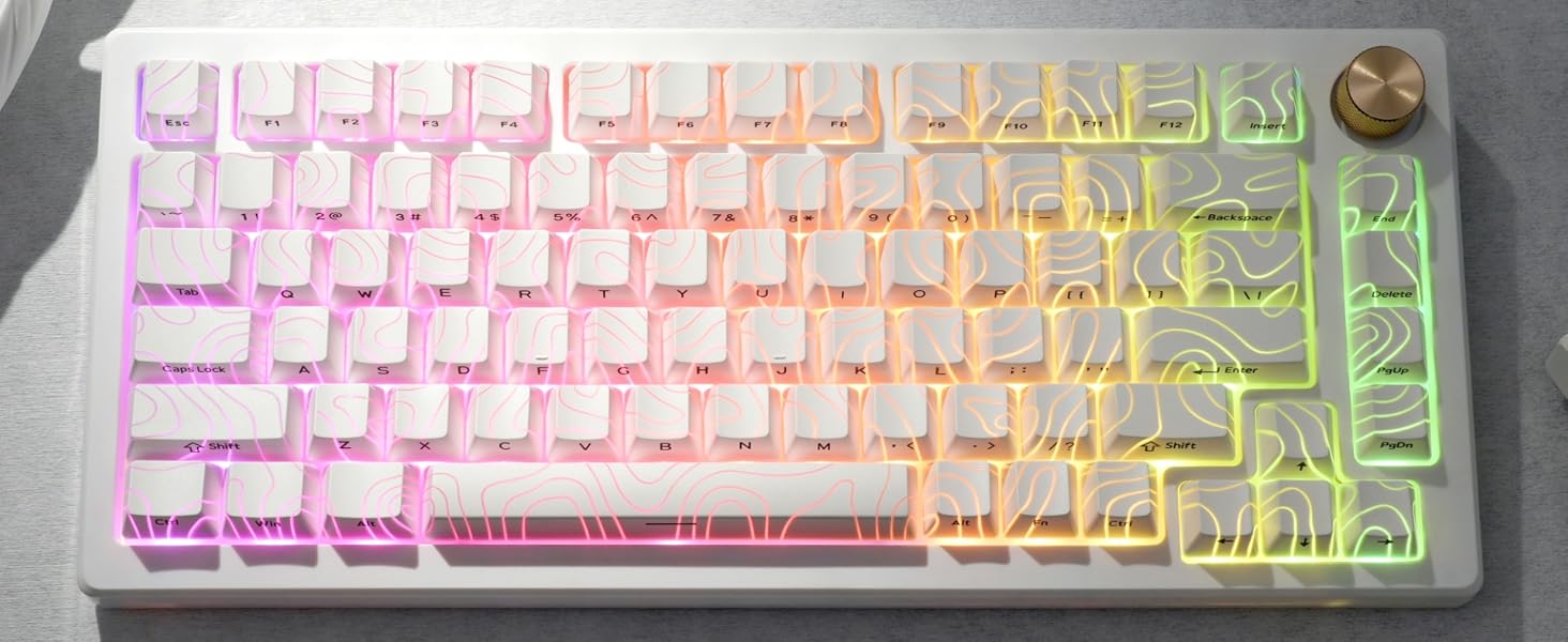 ELecfox White Topographic keycaps Line Backlit keycaps Shine Through ...