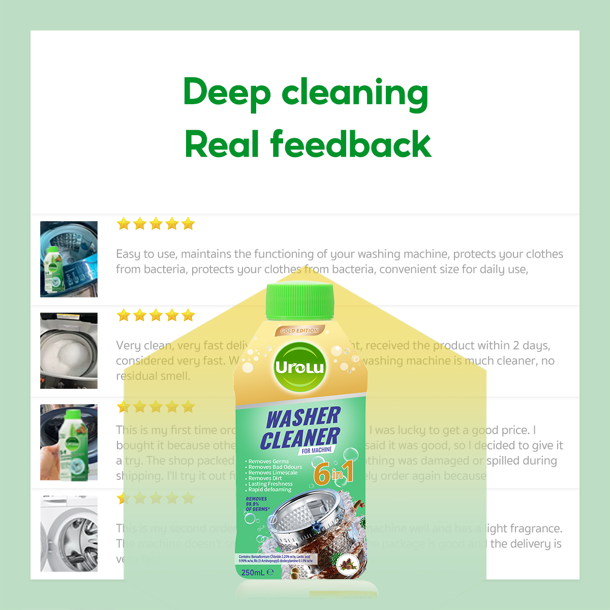 Urolu Washing Machine Cleaner 6in1 Pine Fresh –Kills 99.9% of Germs ...