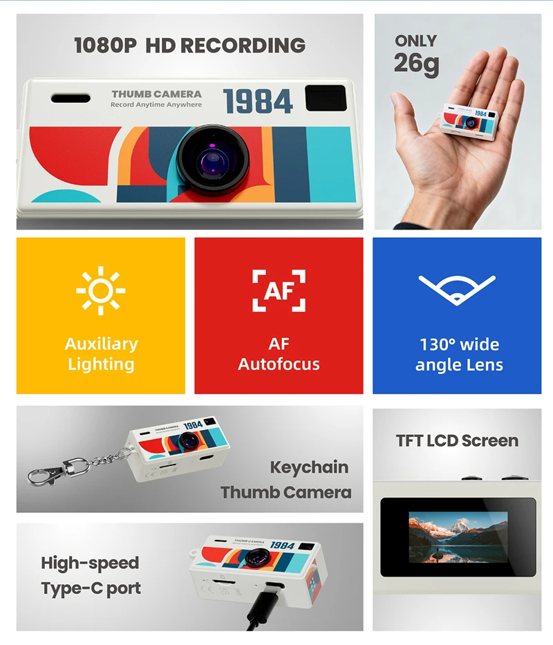 Mini Keychain Thumb Camera with 1080P HD Video Recording and 130 Degree ...