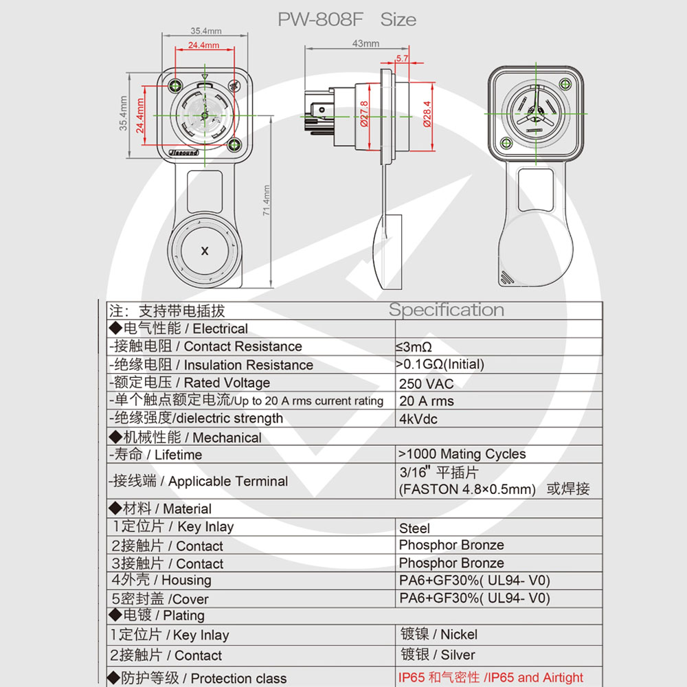Jiasound Power Male and Female Outdoor PowerCON Chassis Panel Base ...