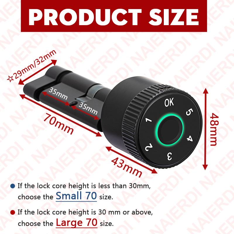 NAIERDI Smart Electronic Lock Cylinder Tuya App Fingerprint Password ...