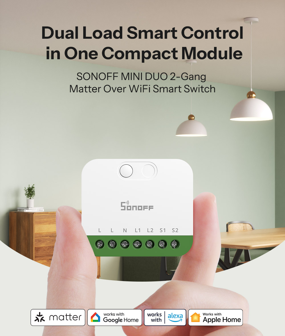 SONOFF MINI-2GS MINI DUO 2-Gang Matter Over WiFi Smart Switch Dual Load ...