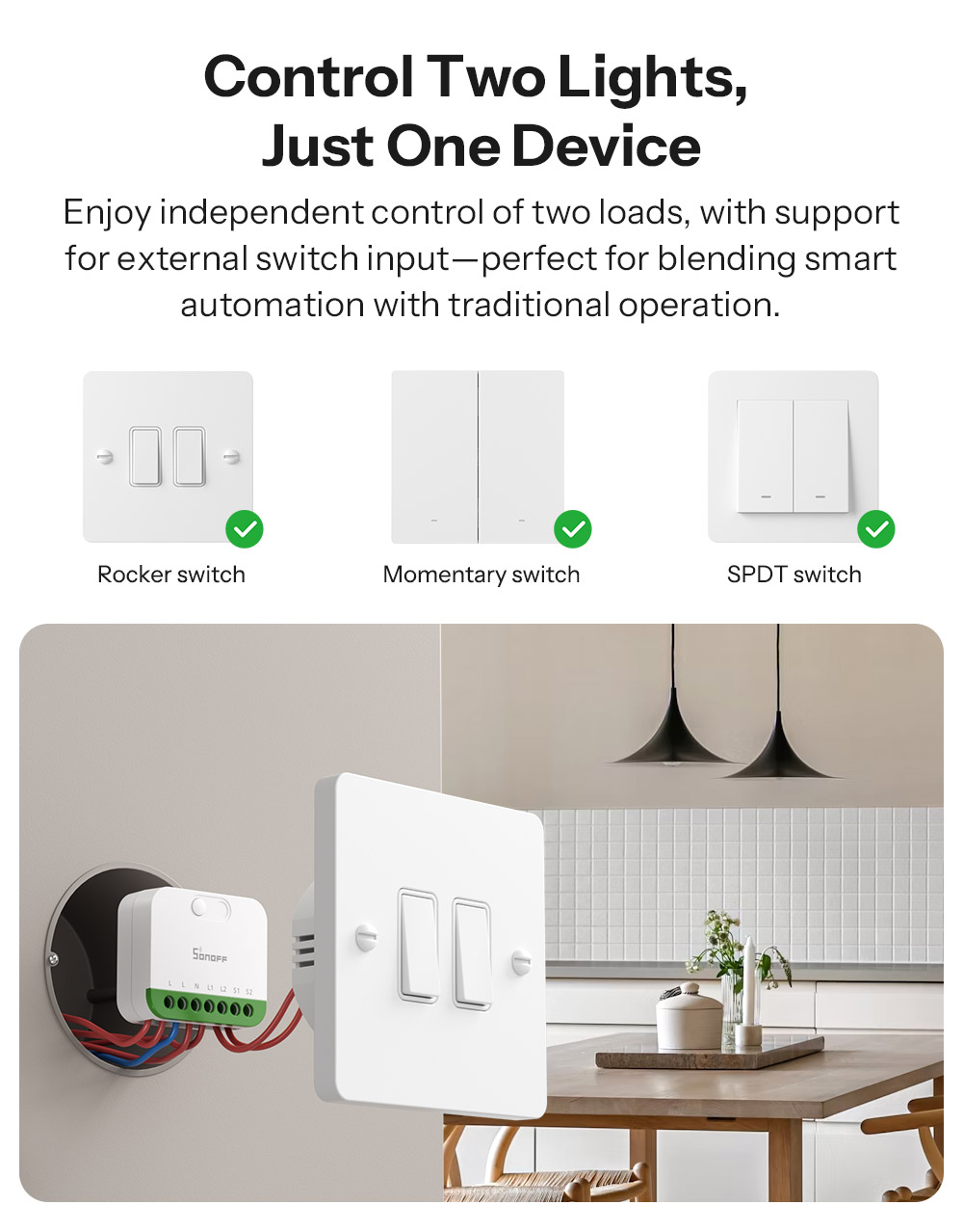 SONOFF MINI-2GS MINI DUO 2-Gang Matter Over WiFi Smart Switch Dual Load ...