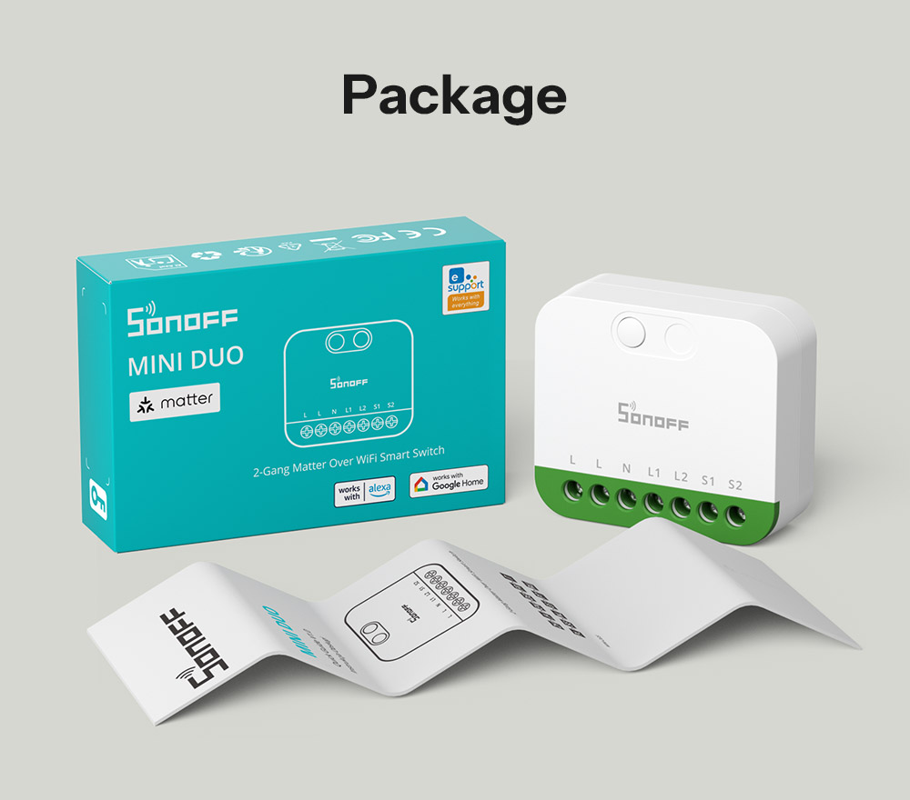 SONOFF MINI-2GS MINI DUO 2-Gang Matter Over WiFi Smart Switch Dual Load ...