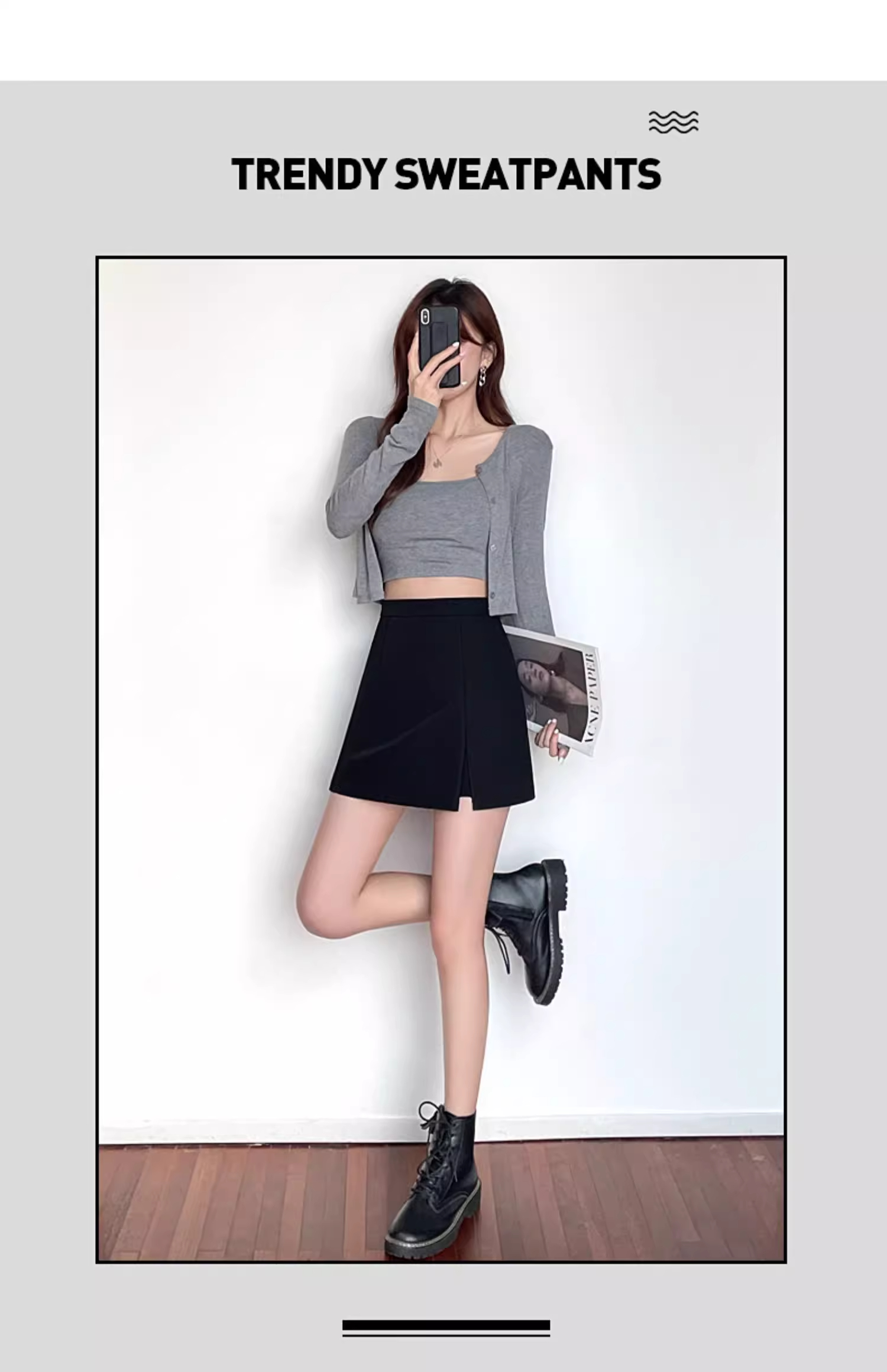 Slim-Fit Slit Mini Skirt New Trend Anti-Exposure Slit Design Pants Suit ...