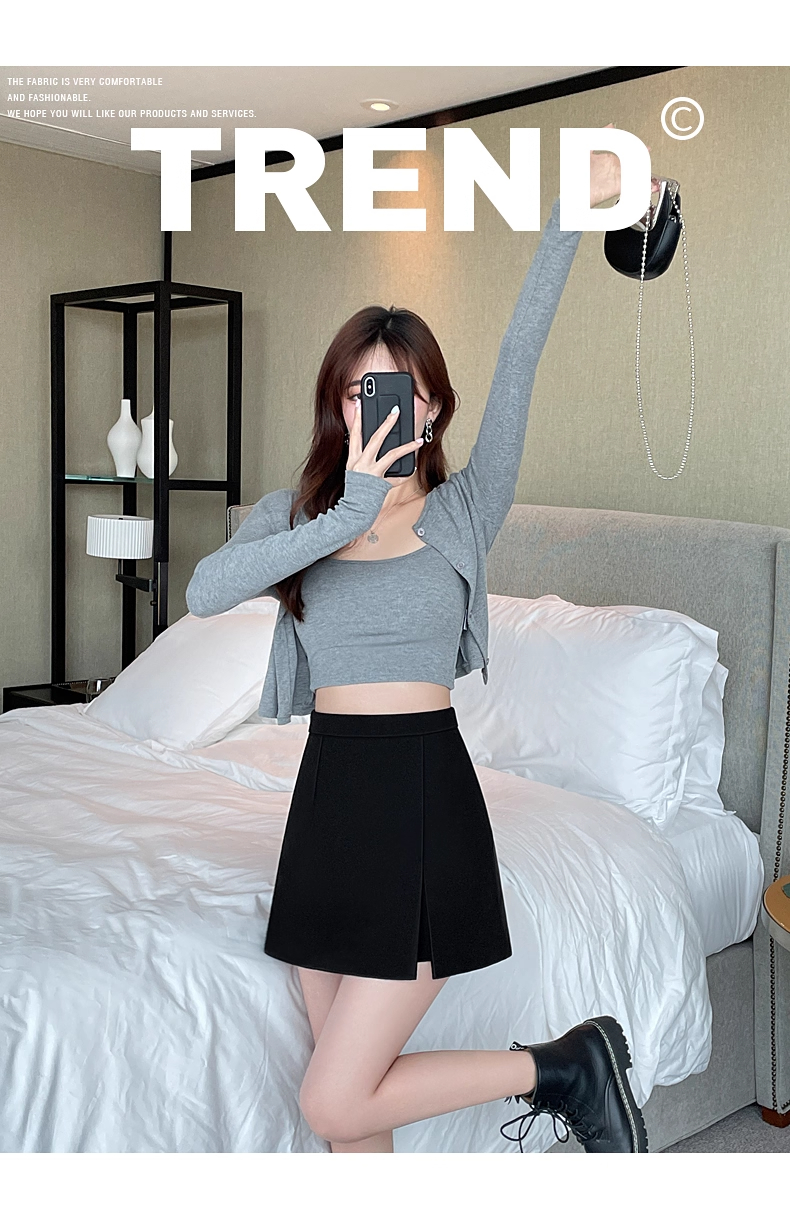 Slim-Fit Slit Mini Skirt New Trend Anti-Exposure Slit Design Pants Suit ...