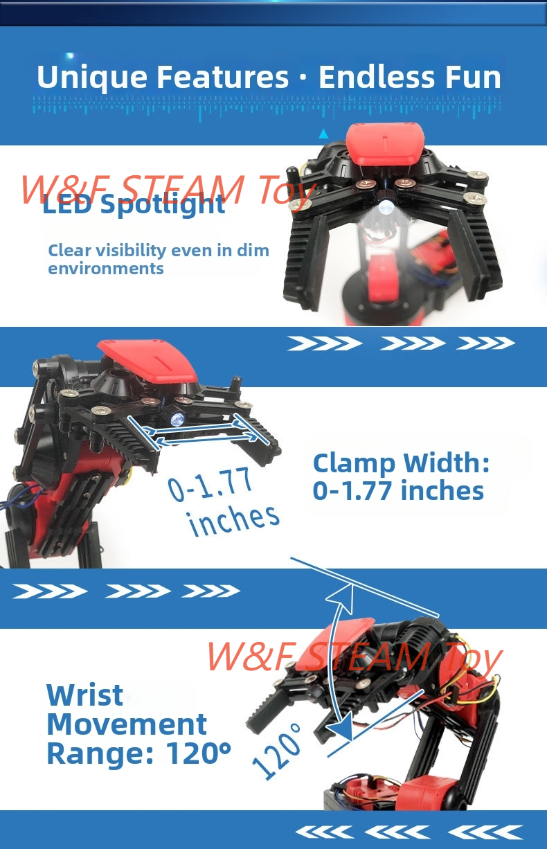 W&F STEM Toy Wireless Remote Robotic Arm Kit DIY Electric Engineering ...