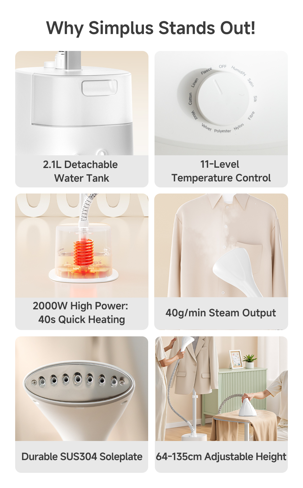 【NEW】Simplus Standing Garment Steamer | 2.1L Water Tank | 2000W High ...