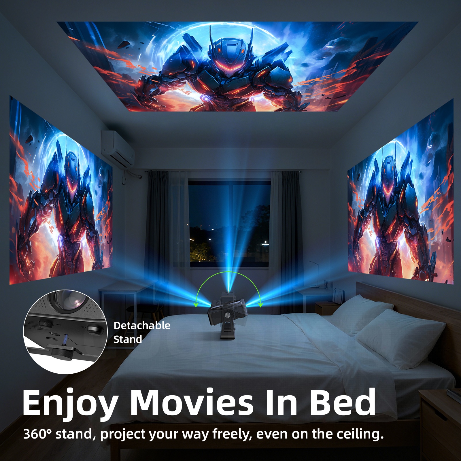 GOOJODOQ Projector for Phone Laptop HD 1080P Large Screen Bluetooth ...
