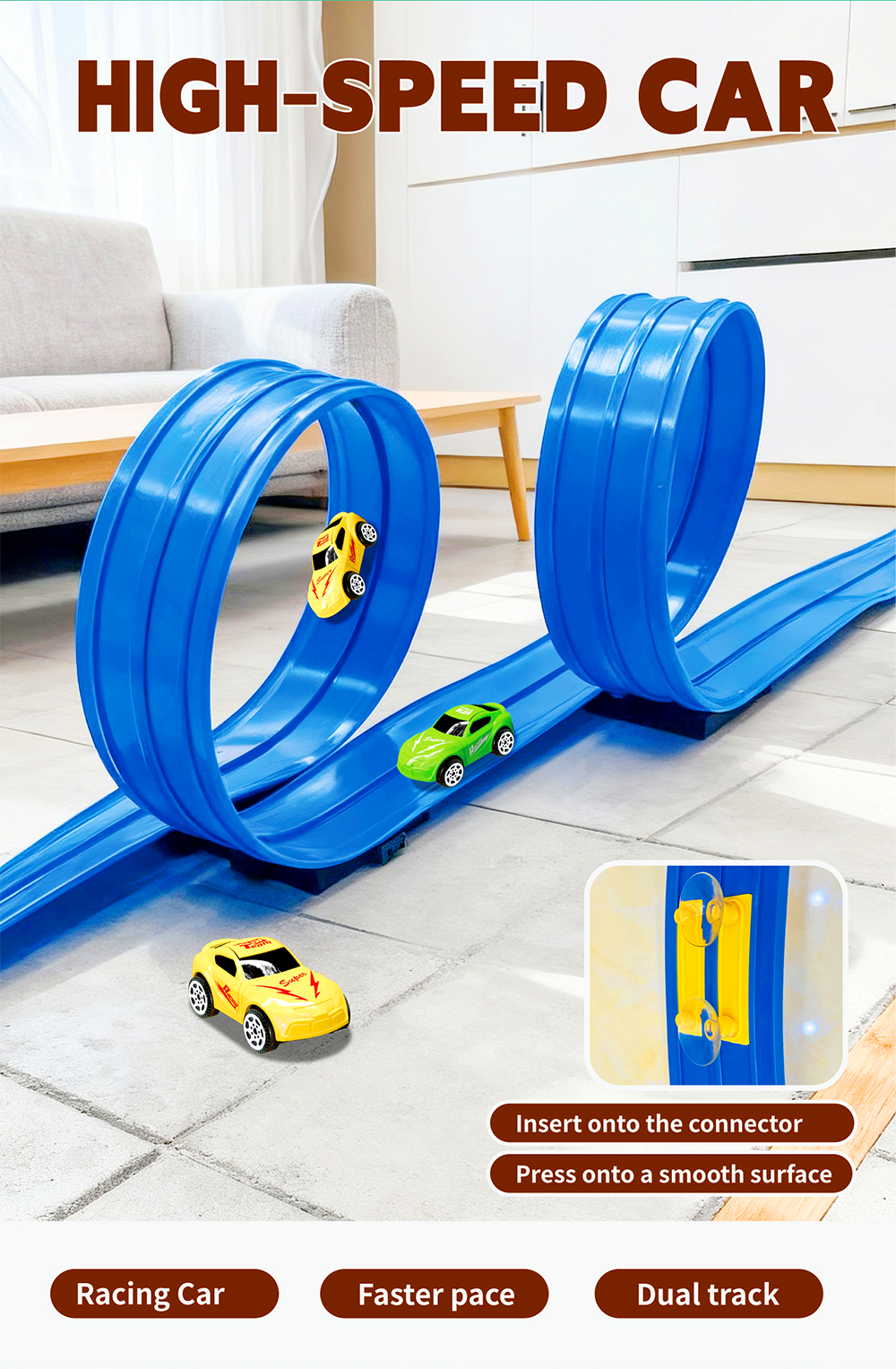 Race Car Track Toy Car Ramp with Racecars Suction Cups Portable Vehicle ...