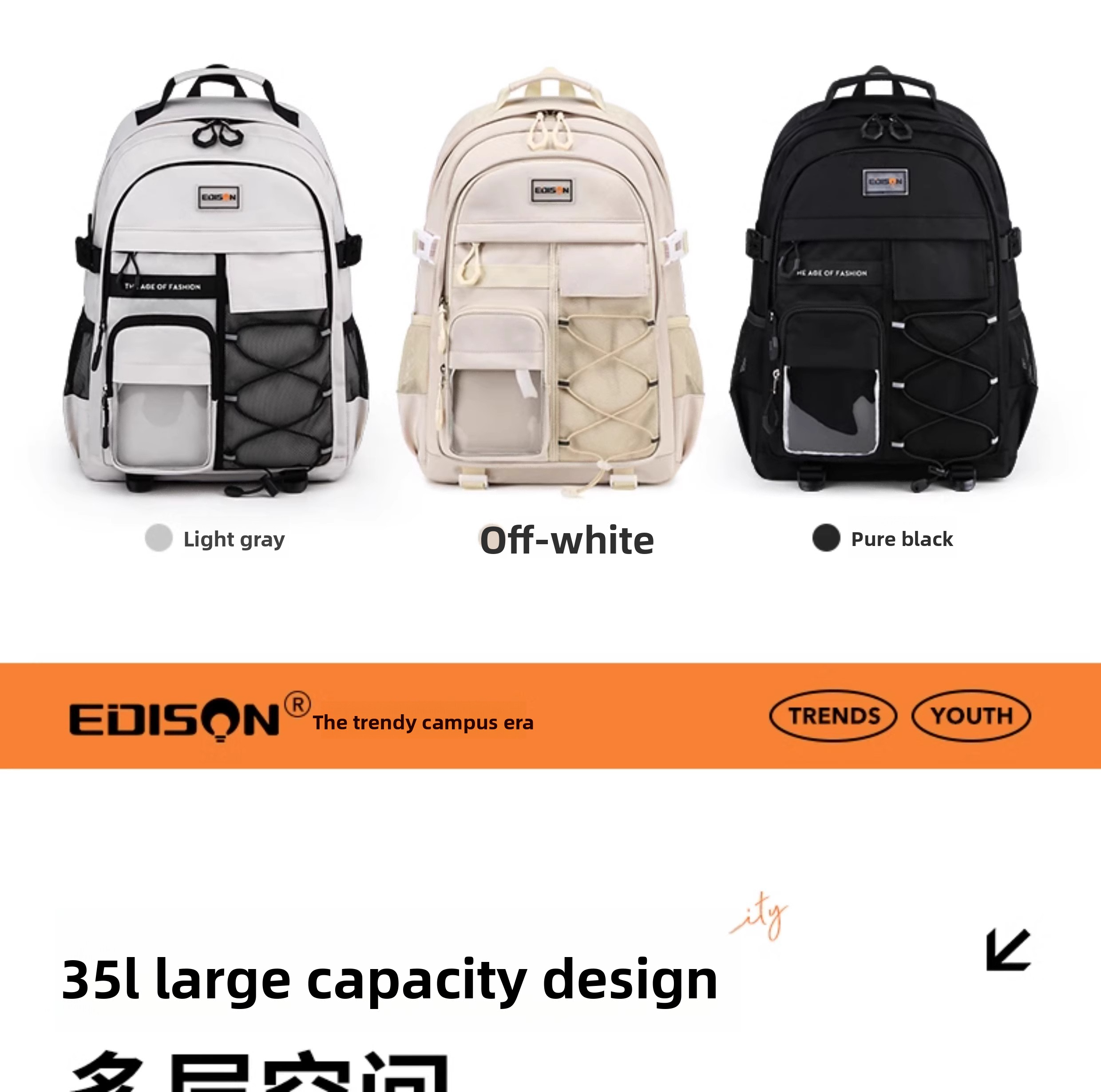 EDISON Beg Sekolah Menengah & Universiti Backpack Muat Laptop 15.6 ...