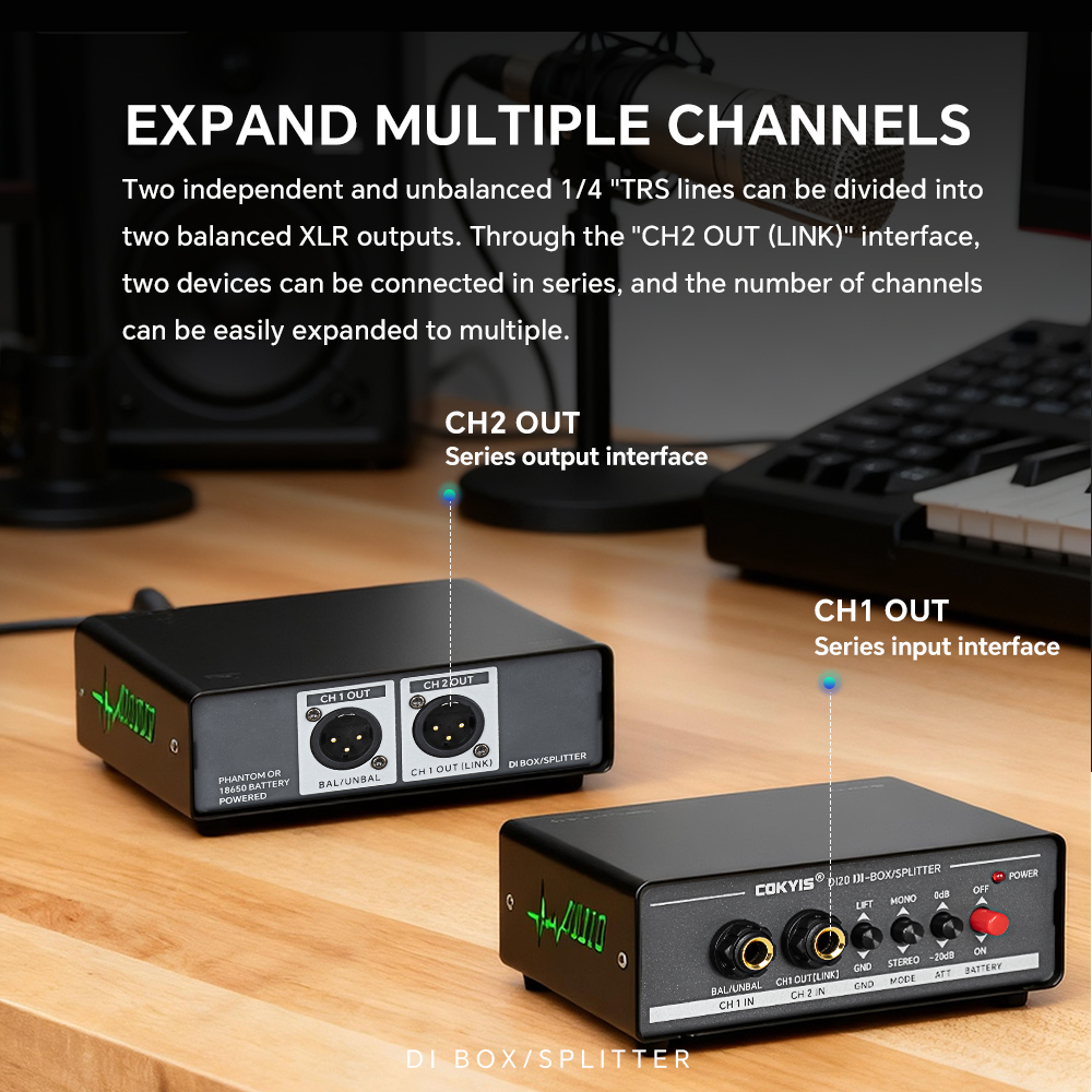 2 Channel Active DI Box Splitter Noise For Eliminates Ground Looping ...
