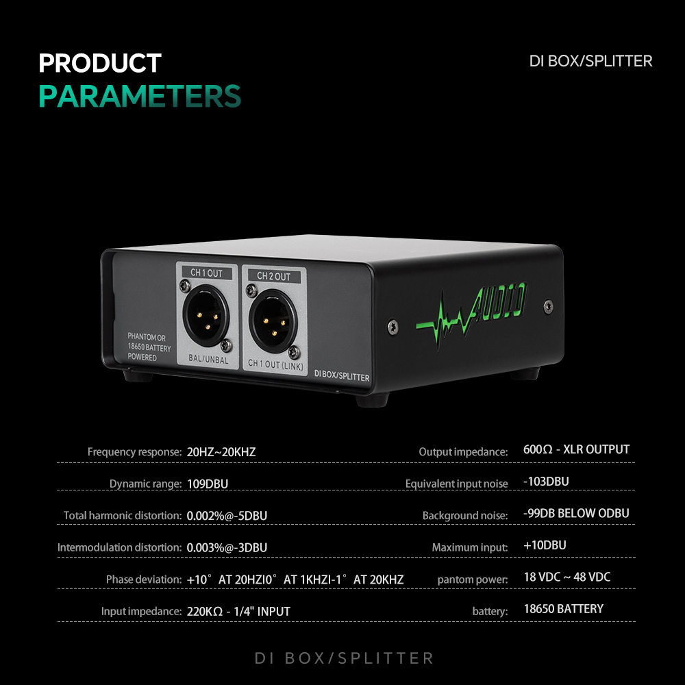 2 Channel Active DI Box Splitter Noise For Eliminates Ground Looping ...