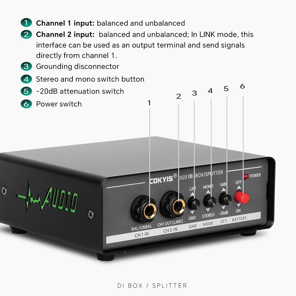 2 Channel Active DI Box Splitter Noise For Eliminates Ground Looping ...