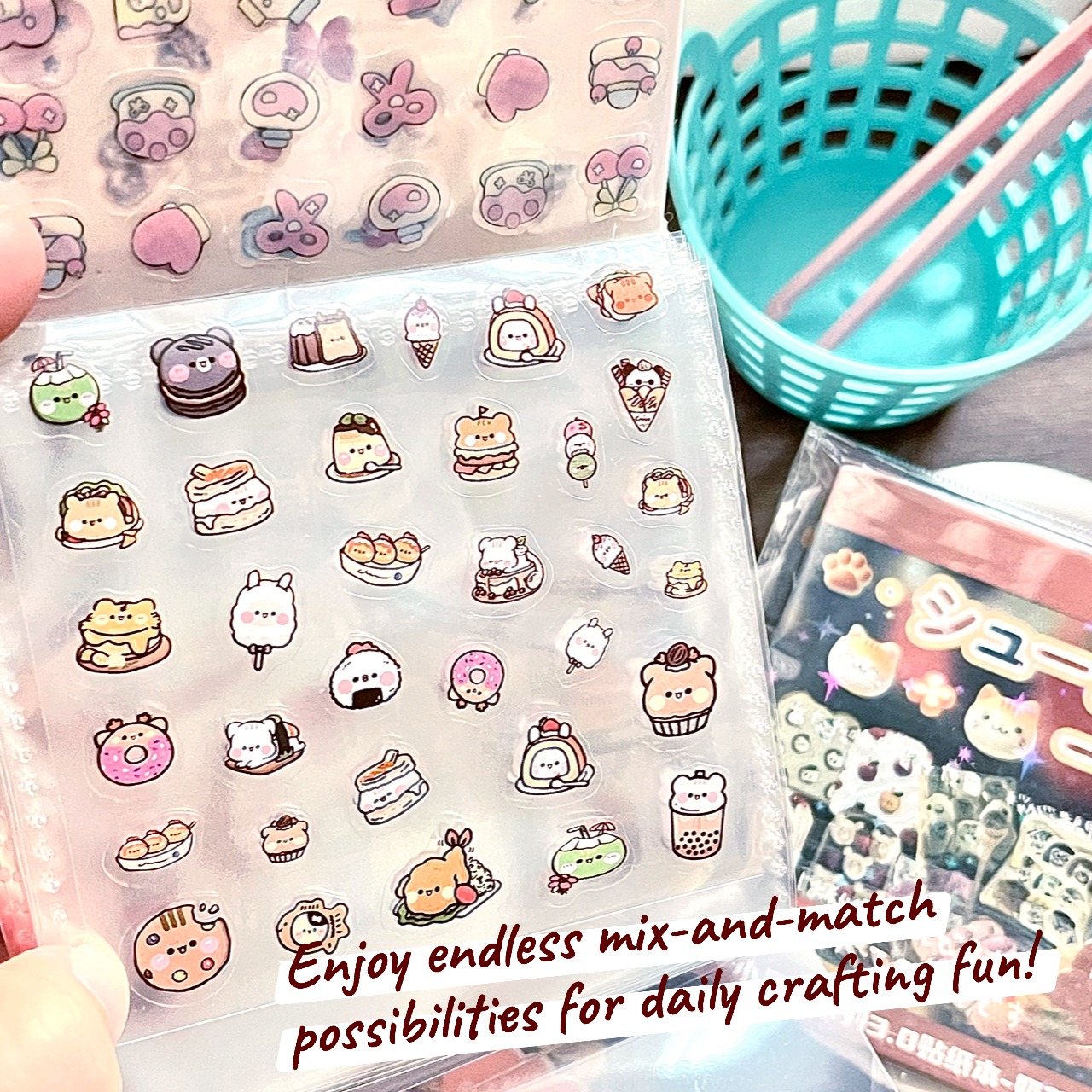 Mini Deco Sticker Book Assorted Stickers Set Cute Snack Bow Knot ...