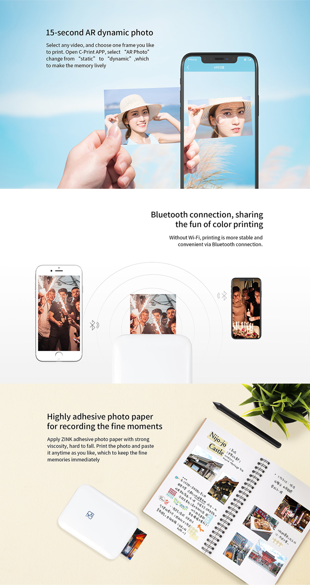 HPRT MT53 Color Mini Photo Printer 313 DPI Bluetooth Portable Thermal ...
