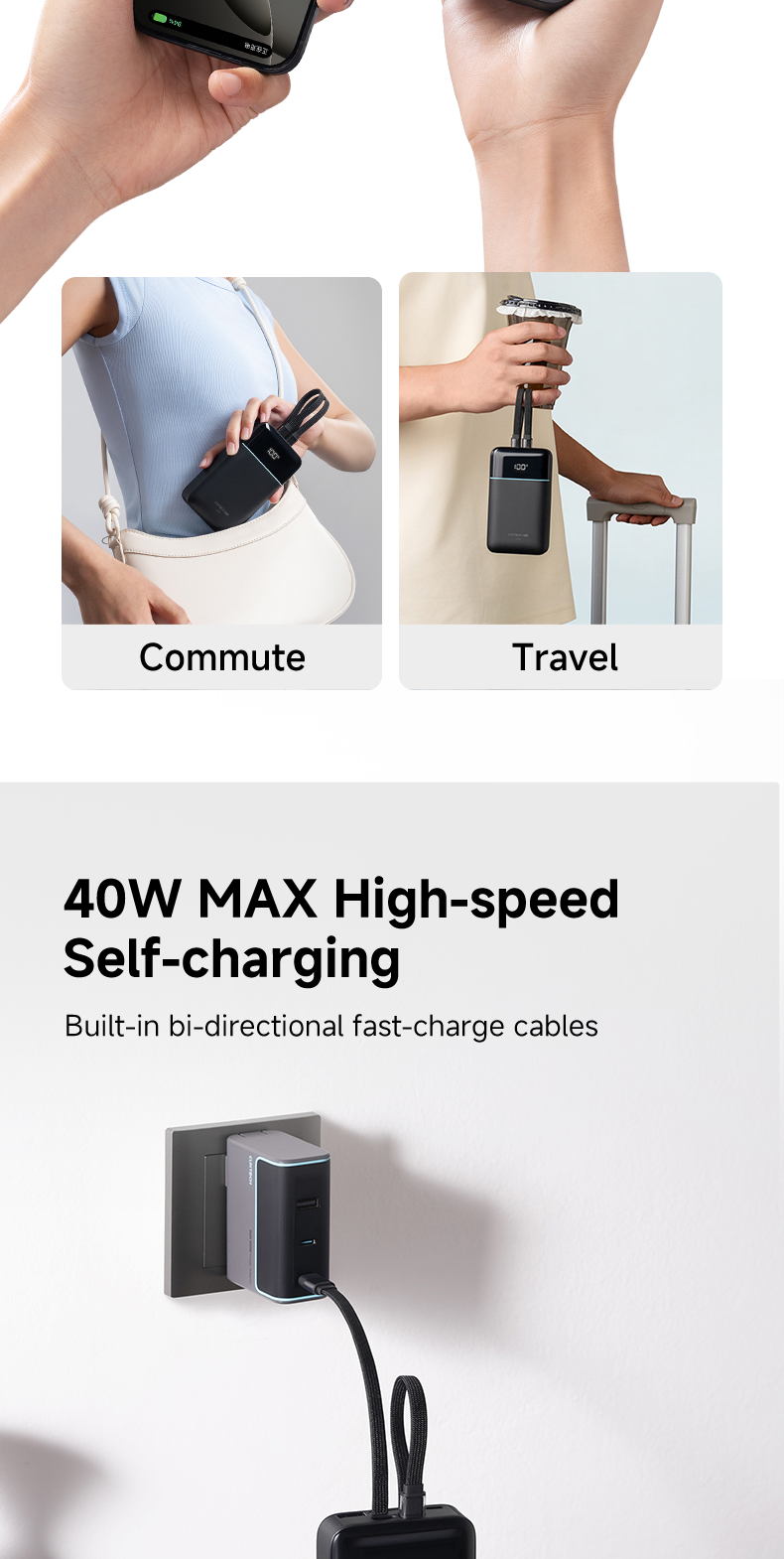 【3C Certification】CUKTECH 20000mAh 40W Fast Charging Built-in Dual ...