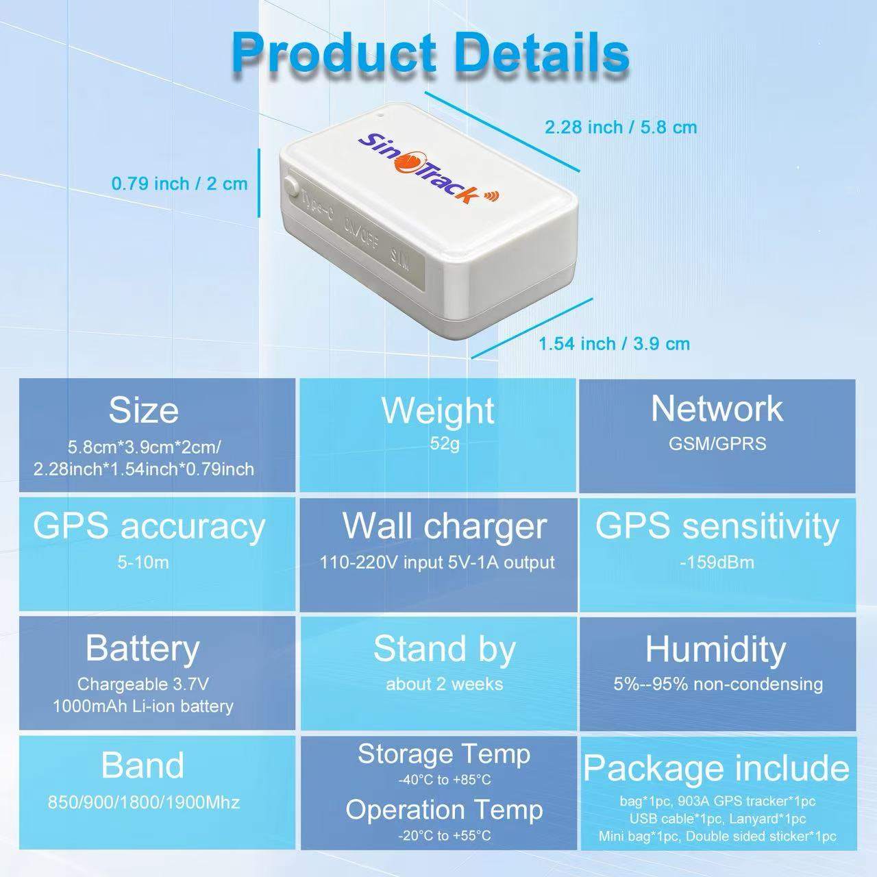 SinoTrack Mini GSM GPS Tracker ST-903A For Kids Person Car Big Built ...