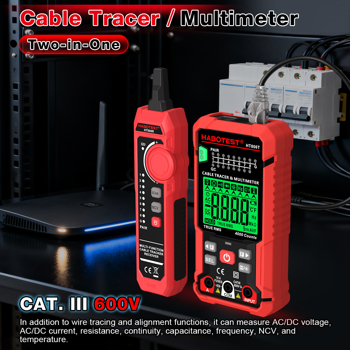 HABOTEST HT806TR Multifunction Network Cable Finder RJ45 RJ11 LAN Cable ...