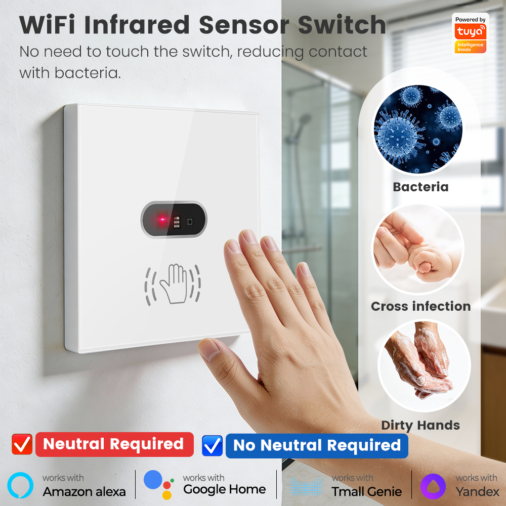 SMATRUL Tuya UK WiFi Hand Wave Switch Smart Wall Light Touch IR Sensor ...