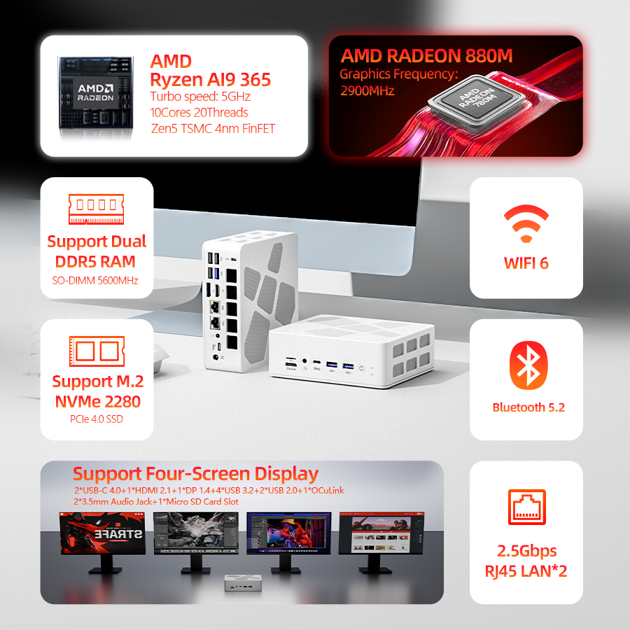 FiREBAT AMD Radeon Mini PC With AMD Ryzen AI 9 365 (16GB RAM/1TB SSD ...