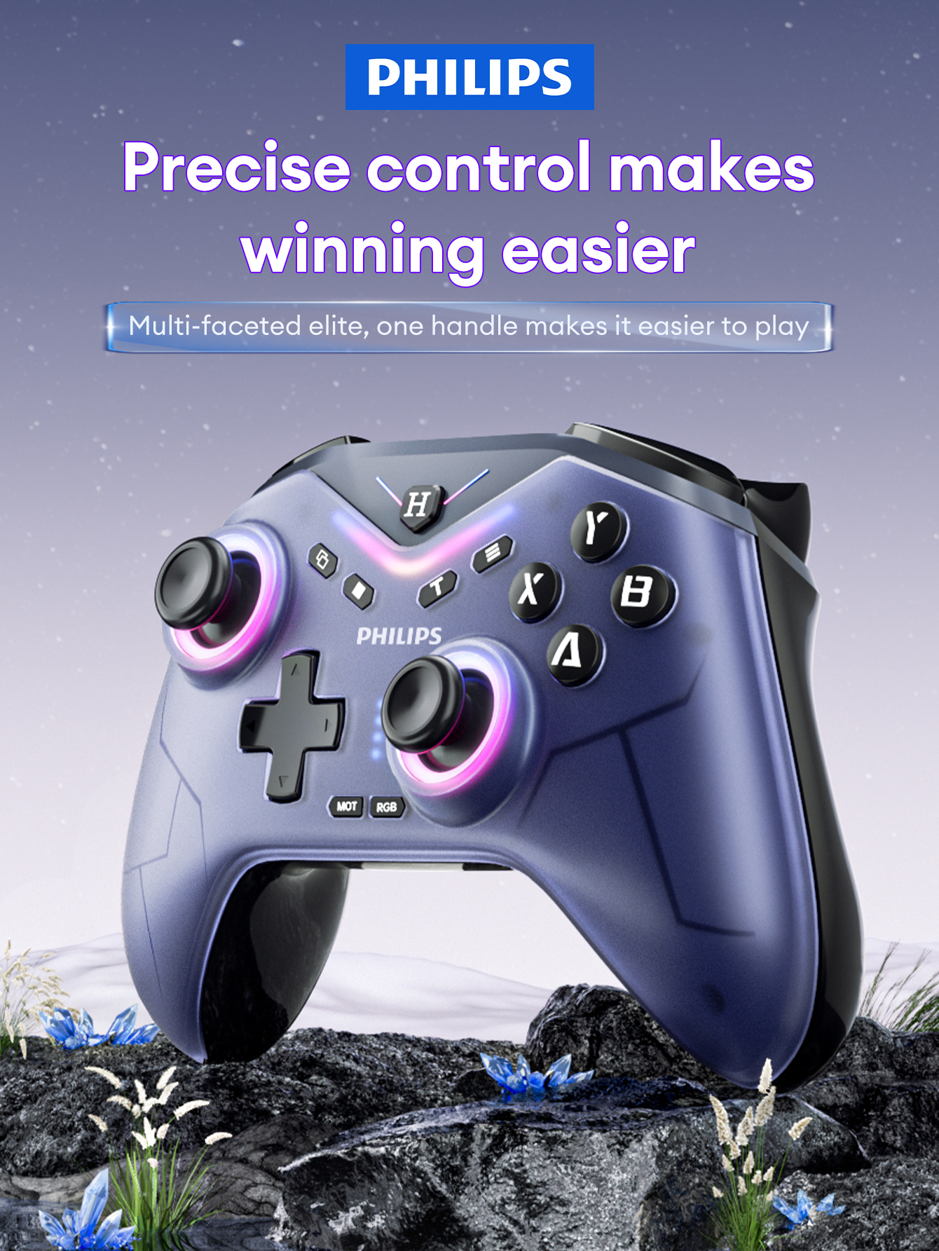 PHILIPS DLK5070 Wireless Gaming Controller Six-Axis Gyroscope Dual Hall ...