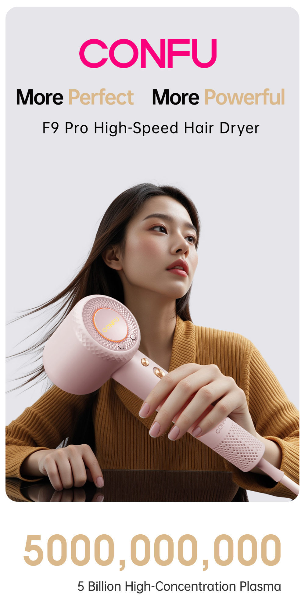 CONFU High Speed Hair Dryer F9Pro 5 Billion Plasma Negative Ion Hair ...