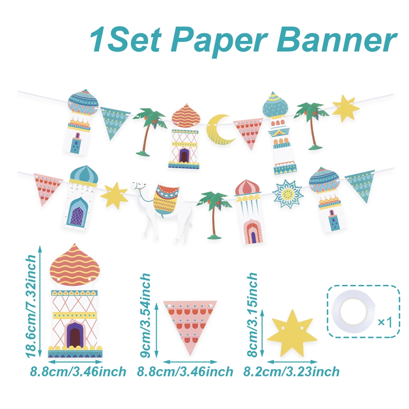 21/18pcs Bohemian Paper Banner Hari Raya Decorations 2026 Glossy Coated ...