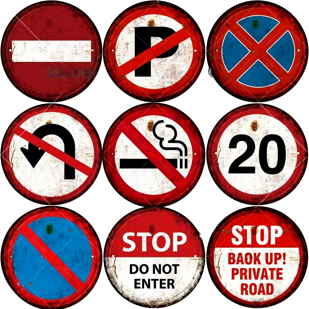 STOP Warning Round Garage Vintage Metal Sign Plate Plaque Tin Sign Wall ...