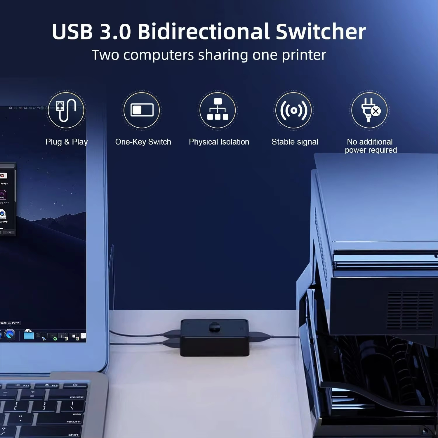 USB 3.0 Switcher KVM Switch 1x2/2x1 Bidirectional Shared Controller ...