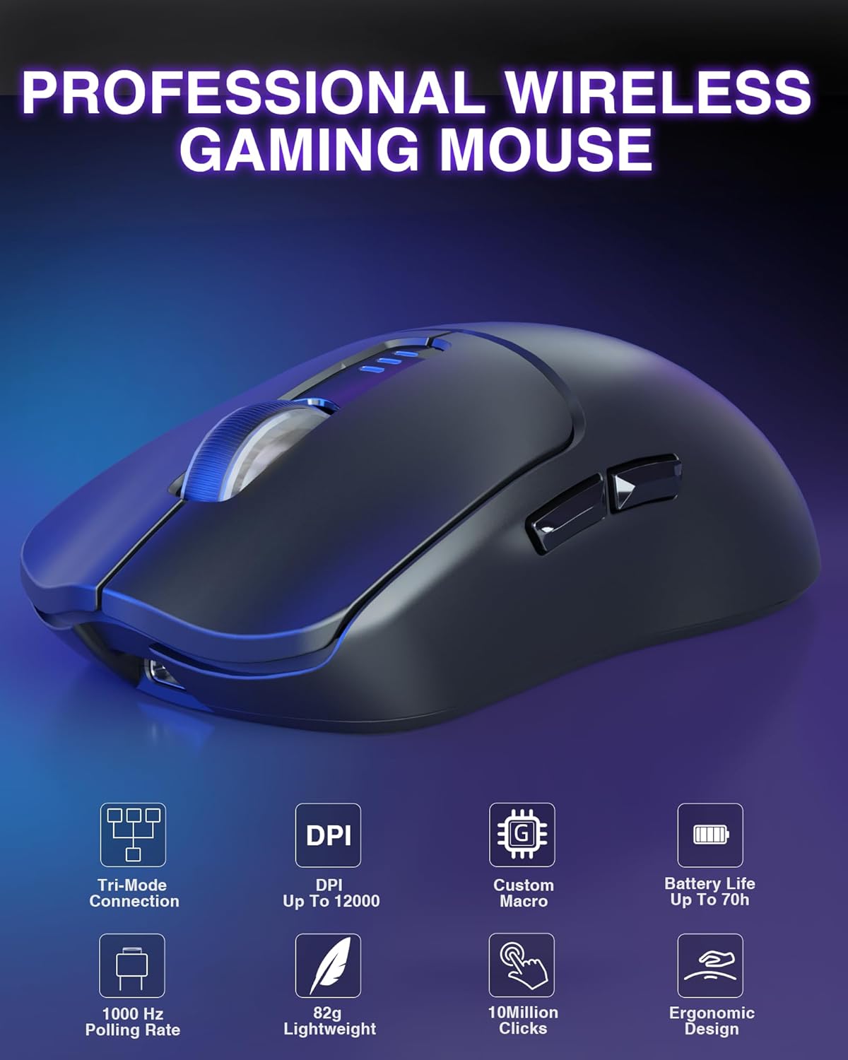 AULA SC580X Tri-Mode Gaming Mouse with 12000DPI, Rechargeable Battery ...