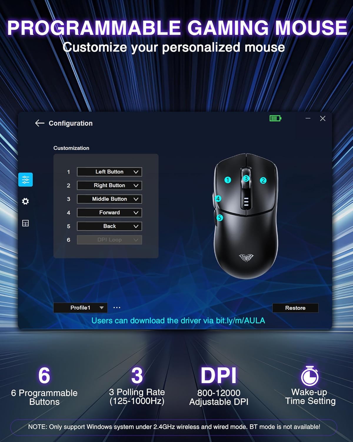 AULA SC580X Tri-Mode Gaming Mouse with 12000DPI, Rechargeable Battery ...