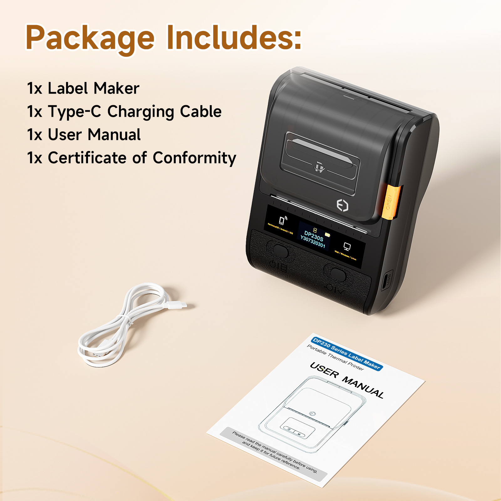 DETONGER DP230S Portable Thermal Sticker Printer Communication Cable ...