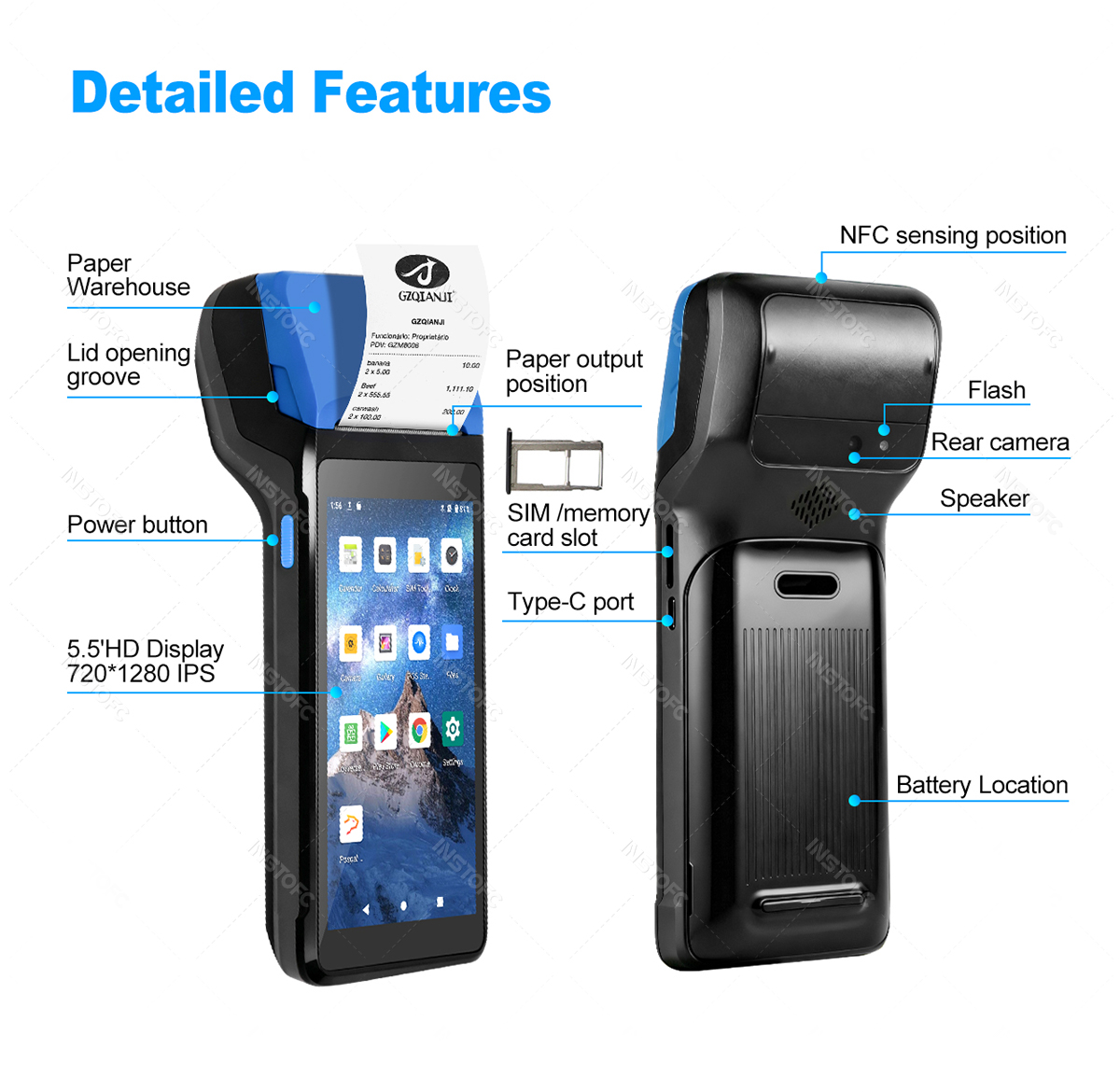 Handheld Android 11 PDA POS Printer 58mm Mobile Receipt Bill Thermal ...