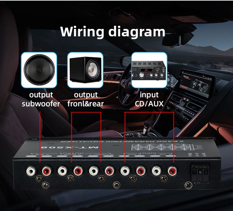 9-Band Car Audio Equalizer Pre-Amp - 1/2 DIN With Subwoofer Output & CD/AUX Input Switch
