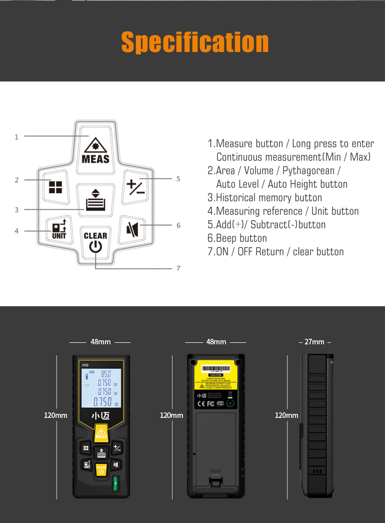 MILESEEY Digital Laser Rangefinder Measurement LCD Distance Meter High ...