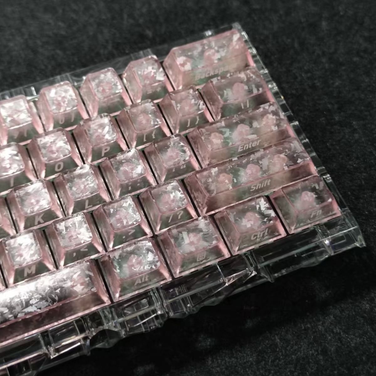 118 Keys Carbon Fiber Texture Fog Pink Transparent PC Keycaps Double ...