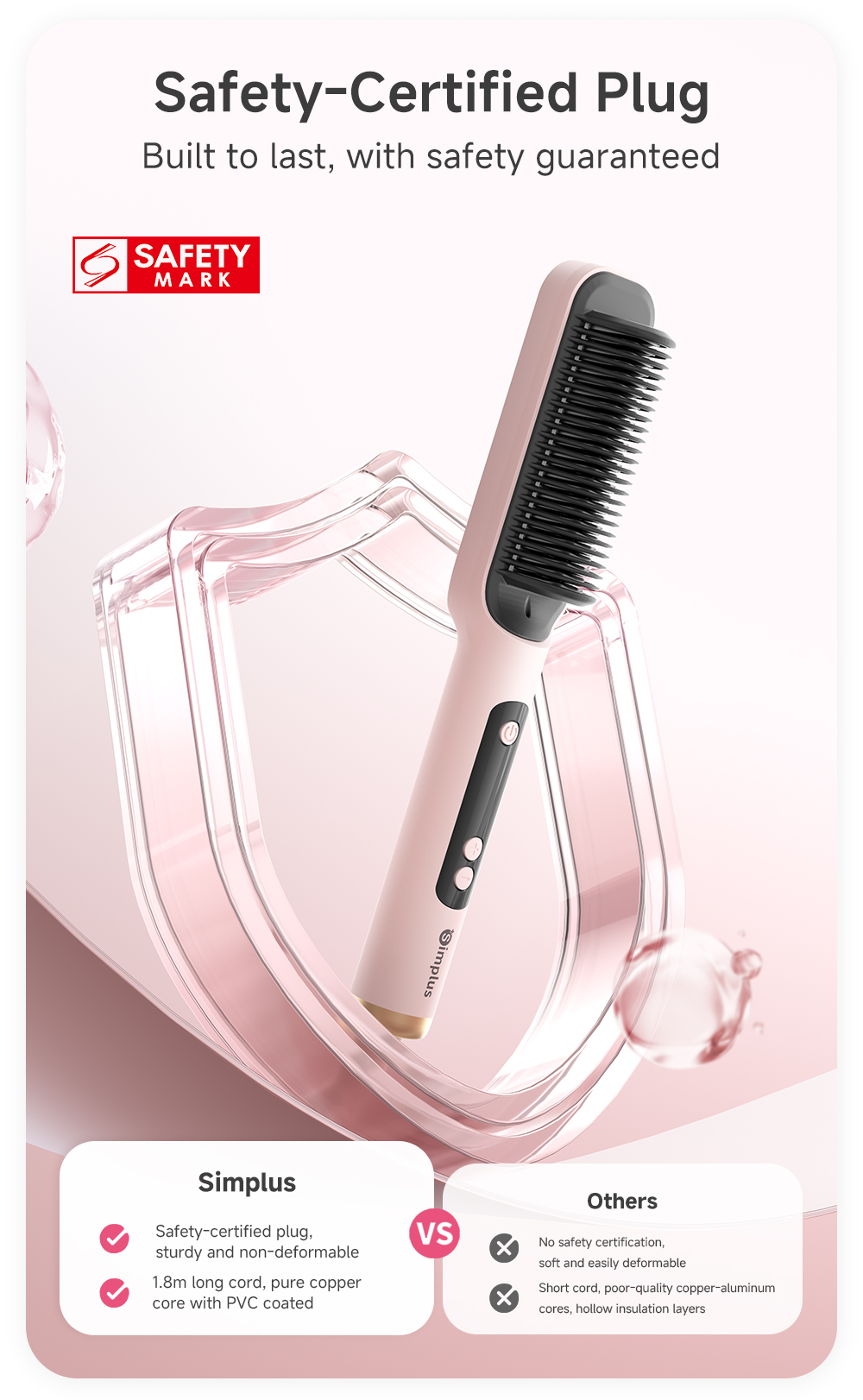 【Straight Hair Comb Brush Series】Simplus Pink Straight Hair Comb Brush ...