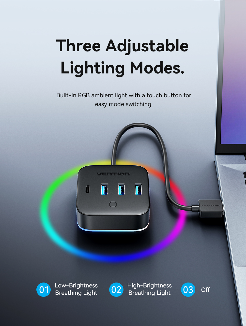 Vention USB Desktop Hub 4-Port 5-in-1 RGB HUB for Computers/Hosts/High ...