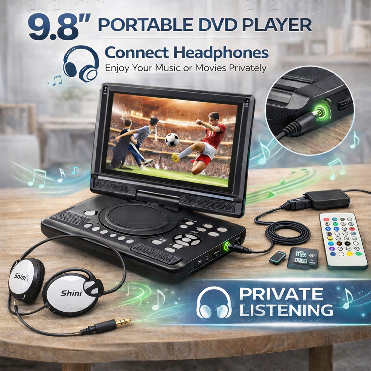 9.8 Inch Portable Home Car DVD Player VCD CD Game TV Player USB Radio ...