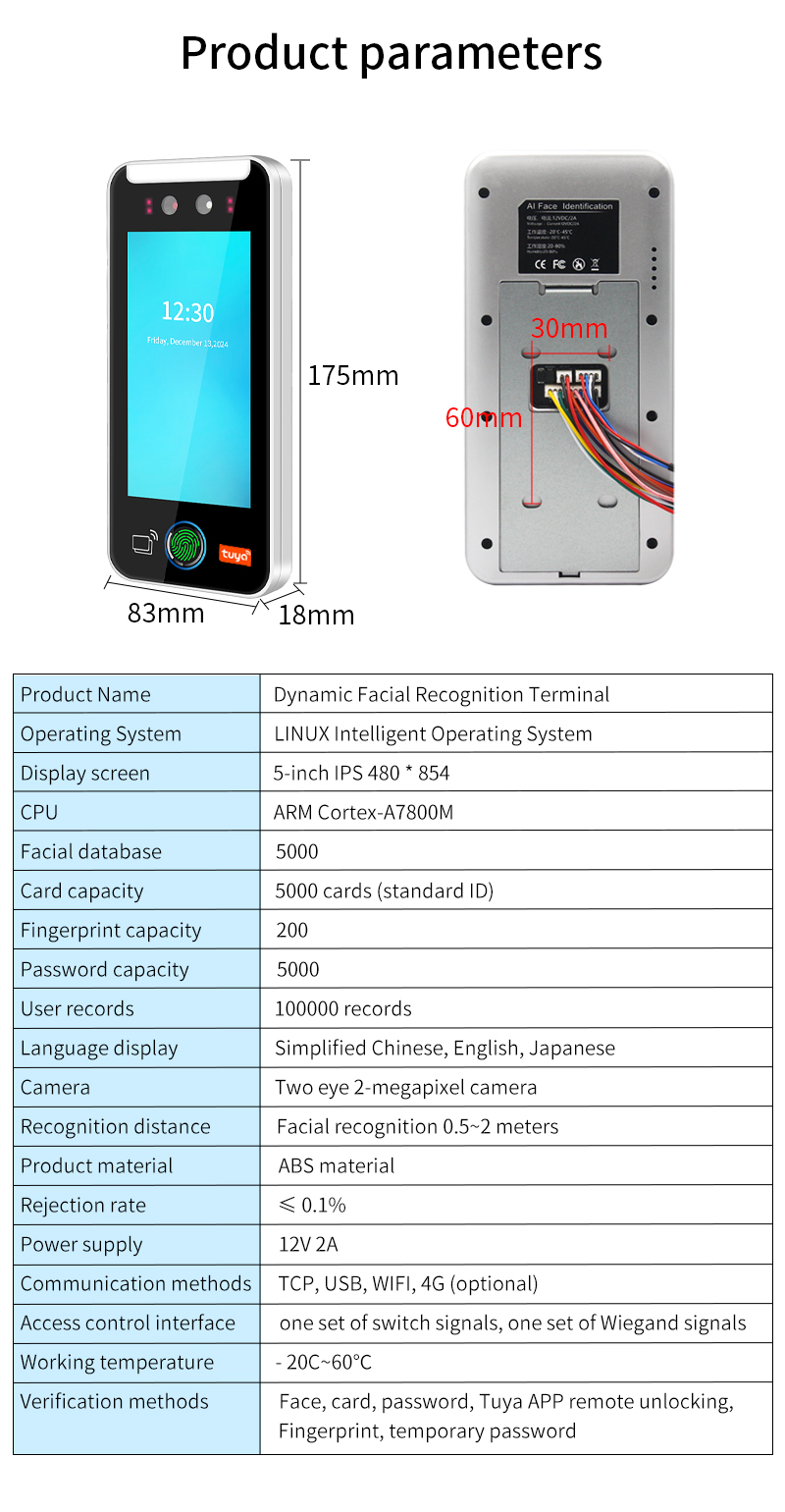 5 inch WIFI Tuya Face Recognition Door Access Control Sets Fingerprint ...