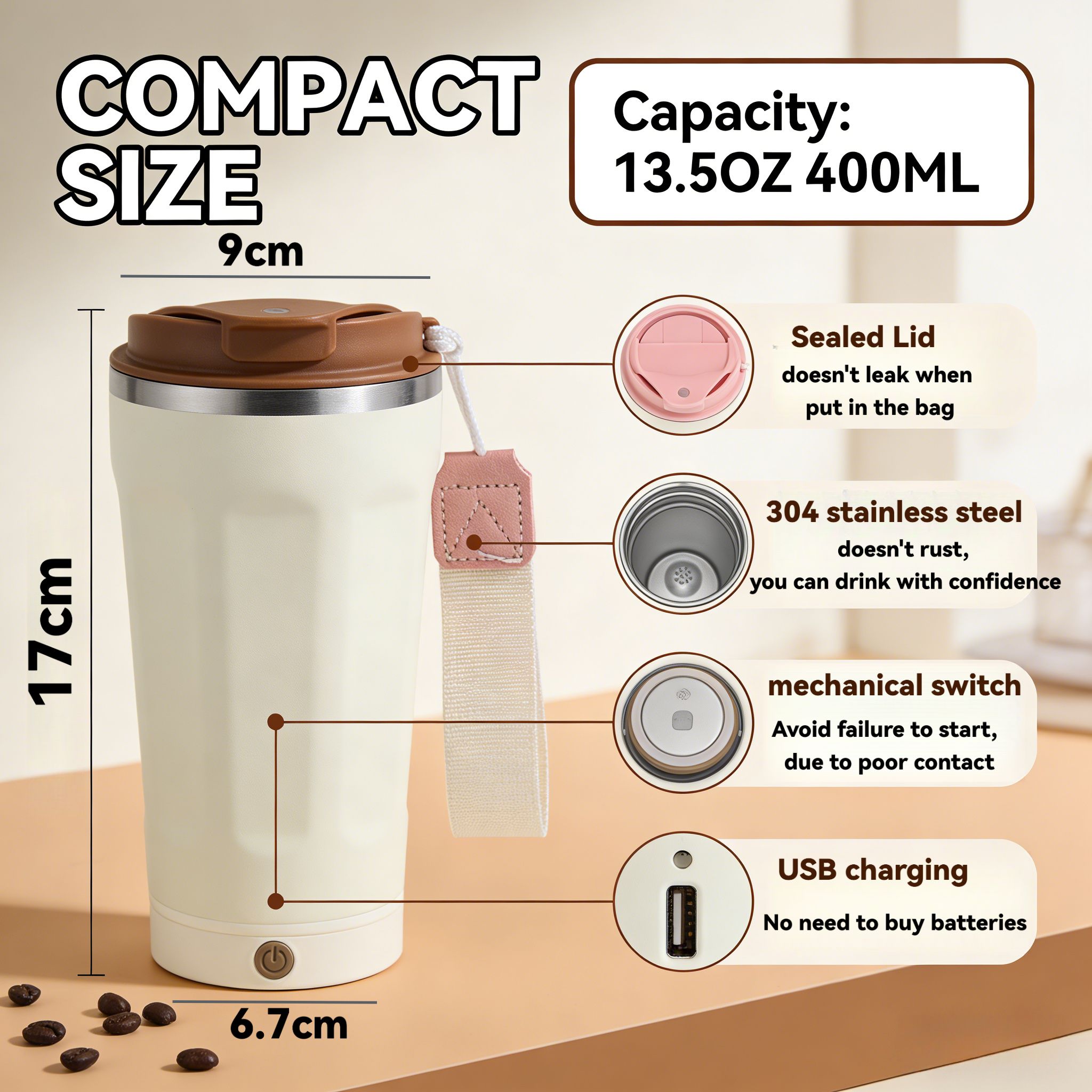 400ML Automatic Self Sirring Magnetic Mug Auto Stirring Mug Coffee Cup ...