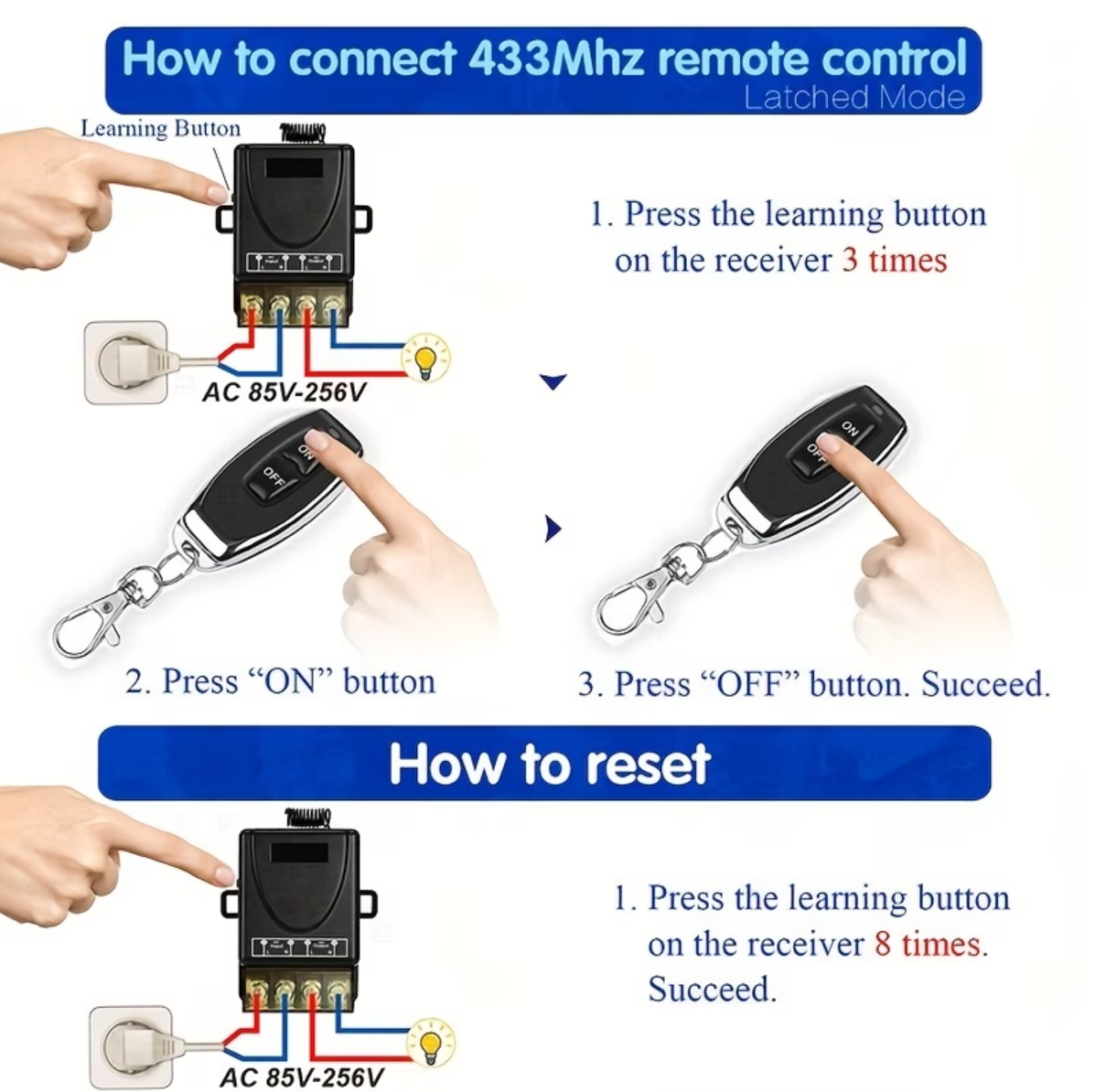 AC 110V-220V 30A Relay Wireless Remote Control Switch System RF 433Mhz ...