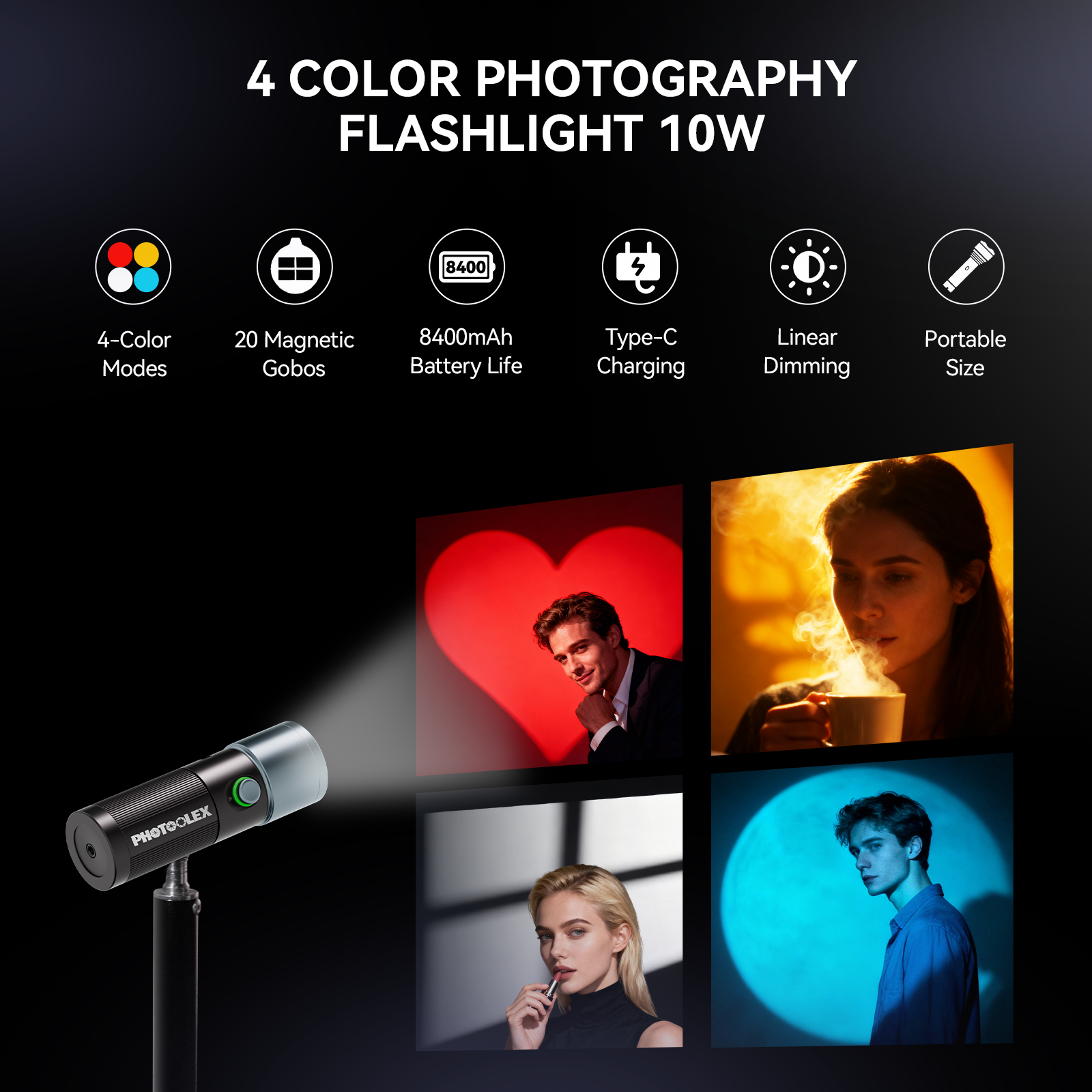 PHOTOOLEX Official Four Colors Photography Flashlight 10W 20 Magnetic ...