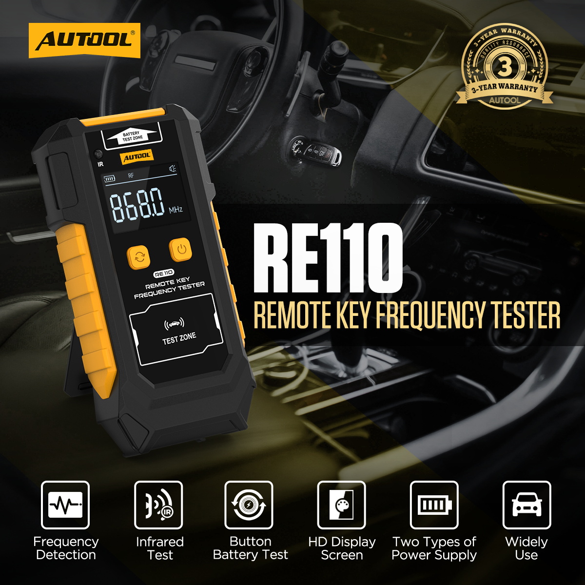 AUTOOL RE110 Car Remote Key Frequency Tester Infrared CR2032 Battery ...