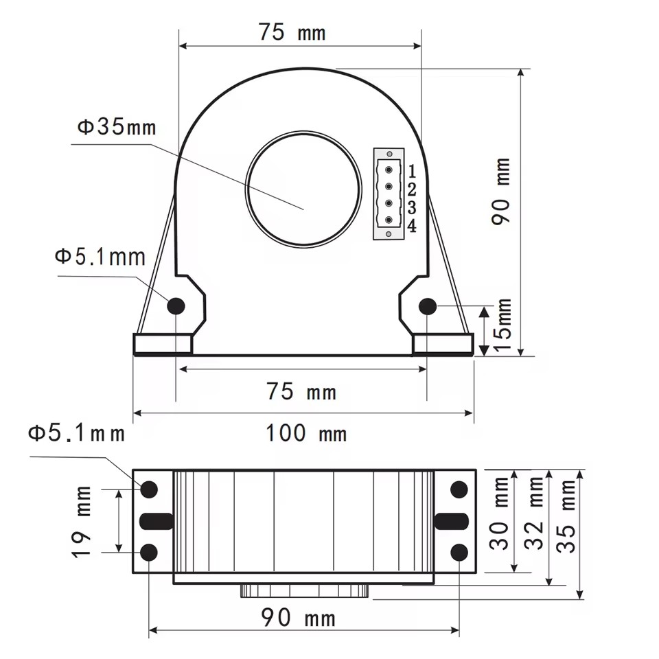 35MM Split hall effect DC current transmitter 4-20mA close loop current ...
